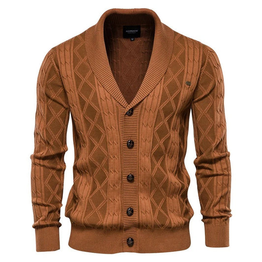 Cambridge – Cardigan Uomo Heritage con Colletto a Sciarpa e Motivo a Rombo