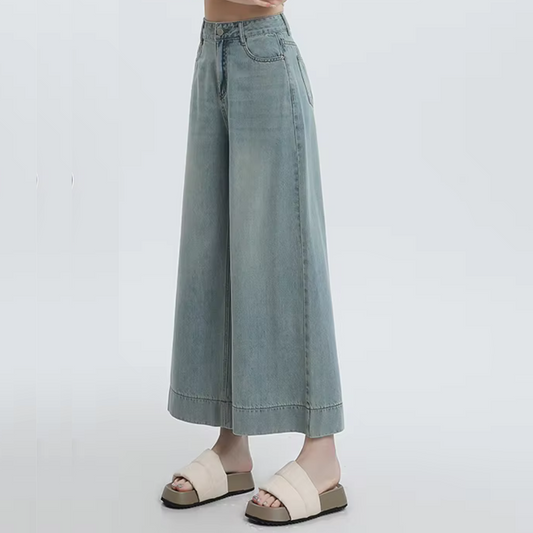 Cassandra – Jeans Donna a Gamba Larga in Denim Blu Lavato