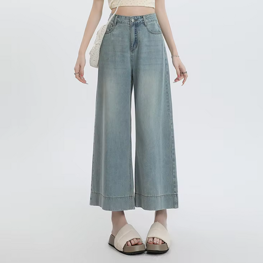 Cassandra – Jeans Donna a Gamba Larga in Denim Blu Lavato