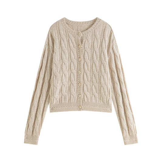 Primrose – Cardigan Donna in Maglia Treccia con Bottoni Dorati