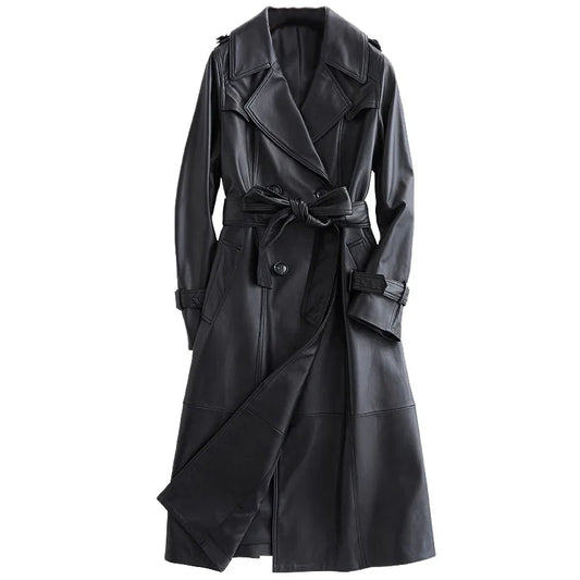 Juliette – Cappotto Lungo da Donna in Ecopelle Nera con Cintura